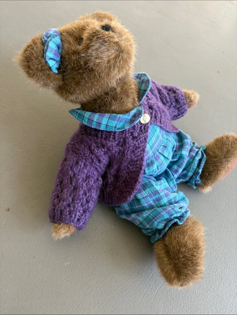 Heart to Heart Boyds Bears Chloe Teddy in Purple Sweater and Plaid Outfit